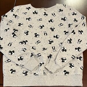 Panda Pattern Crew Neck Sweater - Light Gray fits smaller, possibly juniors